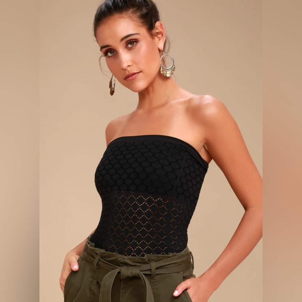 Free People Honey Textured Black Tube Top Size M
